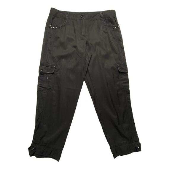 NWT WHBM Black Crop Pants Sz 10 Rhinestone Stud Cargo Style Embellished - Picture 1 of 15